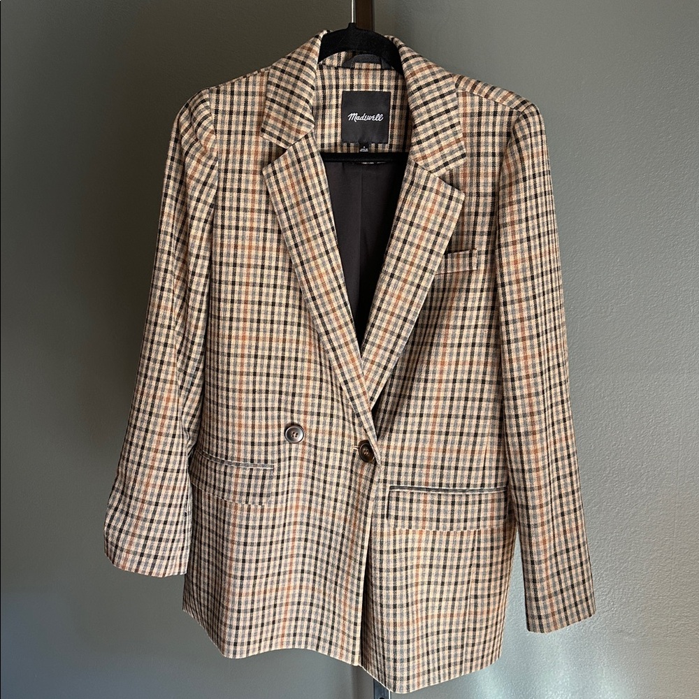 Madewell Checkered Blazer in Brown and Black
